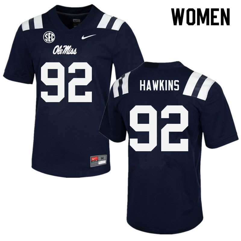 Women #92 JJ Hawkins Ole Miss Rebels College Football Jerseys Sale-Navy
